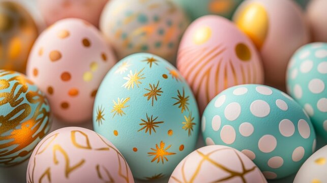 Colorful Easter eggs with gold accents. Premium background