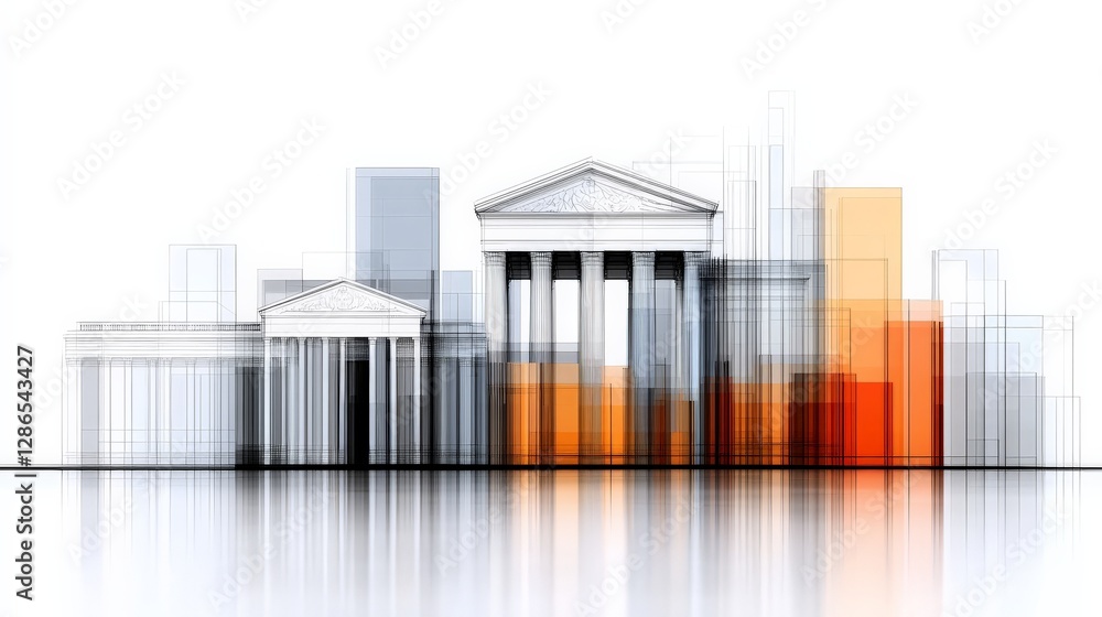 Poster modern financial district with dynamic bar graph visual representation