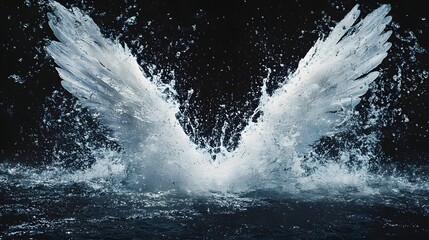 Graceful Wings Emerging From Water Splash Against Dark Background Creating Abstract Energy