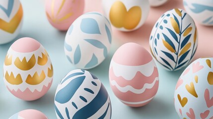 Fototapeta premium Colorful Easter eggs with gold accents. Premium background