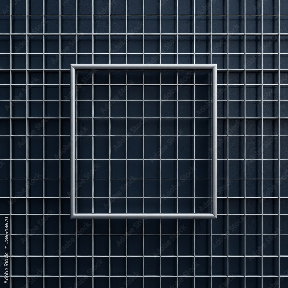 Poster minimalistic grid pattern with empty frame against dark background