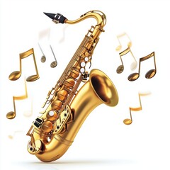 Fototapeta premium Saxophone with musical notes isolated on white background