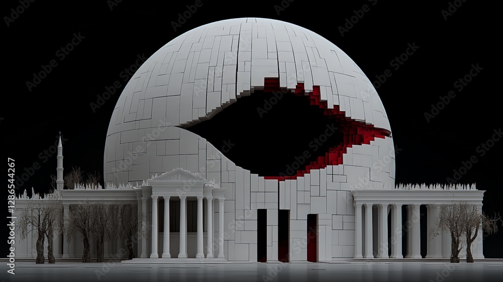 Aufkleber surreal architectural structure with eye design and geometric shapes