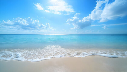 Fototapeta premium Photo - Serene Beach, Tranquil Ocean Waves, Sunny Sky