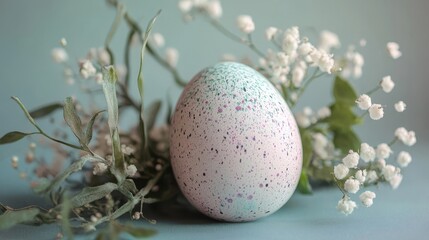 Fototapeta premium Pastel Easter egg with floral wreath in close-up