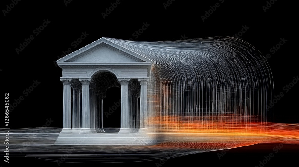 Poster abstract representation of classic architecture with light trails