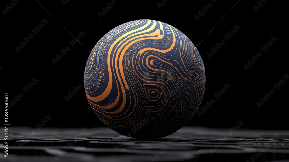 Poster abstract sphere with colorful swirls on dark background