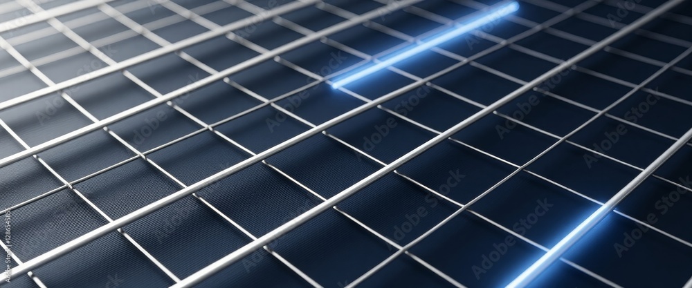 Poster abstract grid pattern with blue neon lines on dark background