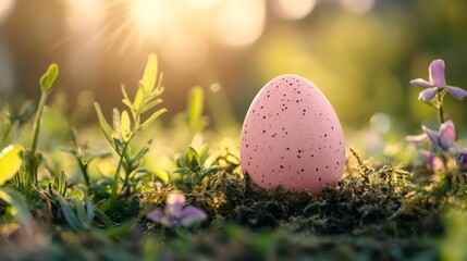 Single Easter egg on beautiful plain background with copy space. Premium Easter background