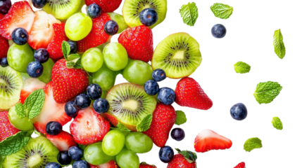 Fruit salad with mixed berries including strawberry isolated on white background 