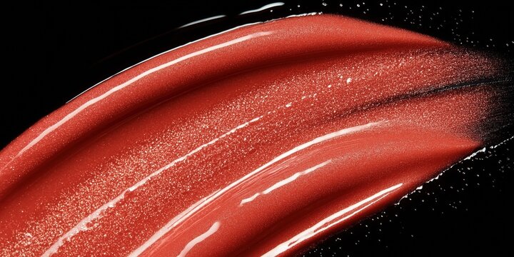 Close-up of shimmering red liquid with glossy highlights and sparkling particles on a black background
