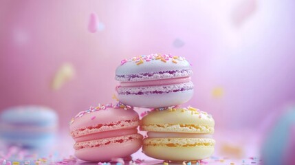 Pastel-colored French macarons close up