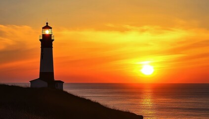 Lighthouse Sunset Silhouette: A Coastal Scene