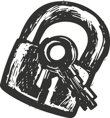 Fototapeta premium Monochrome illustration of a padlock with keys, symbolizing security and protection.