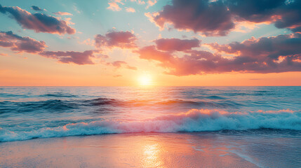 Scenic colorful sunset at the sea coast. Good for wallpaper or background image. Beautiful nature landscapes