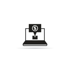 earning dollar alert on laptop icon with shadow on white background