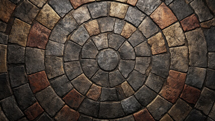 Background of round stone pavement texture