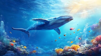 Graceful humpback whales gliding through deep blue waters high resolution picture