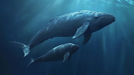 Majestic whale silhouette underwater with sunlight high resolution picture