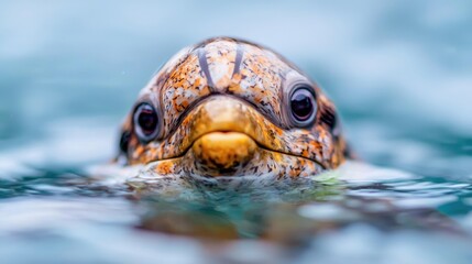 Obraz premium Curious penguin surfacing, ocean background, wildlife photography