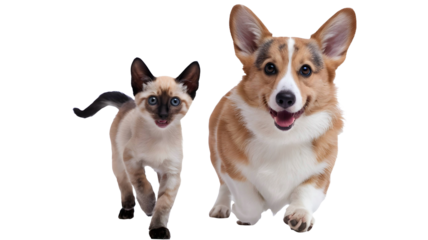 Cat and Dog Friends on Transparent Background