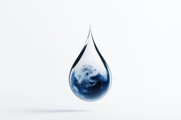 Obraz premium Crystal droplet captures the Earth within. Crucial role of water in global climate. World Meteorological Day