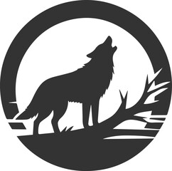 A lone wolf howling with a fallen tree in the background animal vector silhouette
