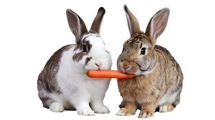 Obraz premium Two Rabbits with Carrot on Transparent Background