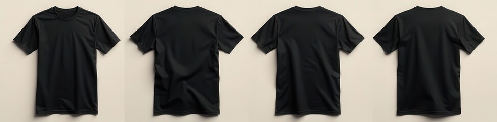 High-quality black t-shirt mockup; front and back views  ,  male,  front