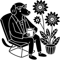 Dog wearing glasses drinking coffee