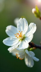 Fototapeta premium Soft petals unfurl from white cherry blossoms, spring, nature, garden