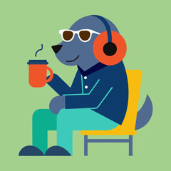 Dog wearing glasses drinking coffee