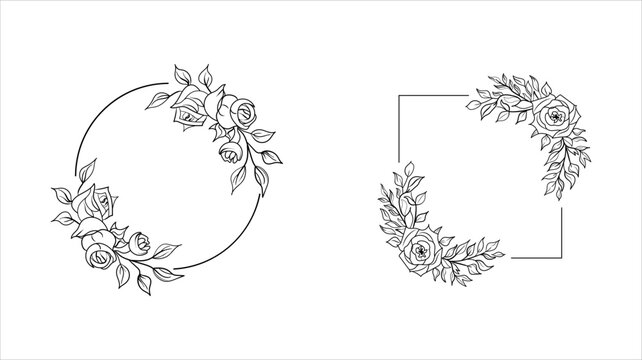 Elegant Floral Frames, Circular and Square Rose Decorations