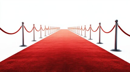 Perspective of Long Red Carpet on White Background
