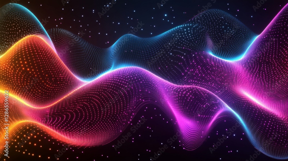 Poster a colorful background of futuristic point waves with glowing dots and smooth transitions