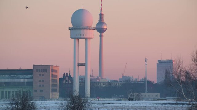 Berlin television tower Tempelhof airfield winter 4K