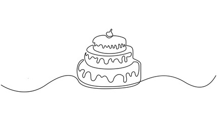 continuous Single line art of a delicious three-tiered cake