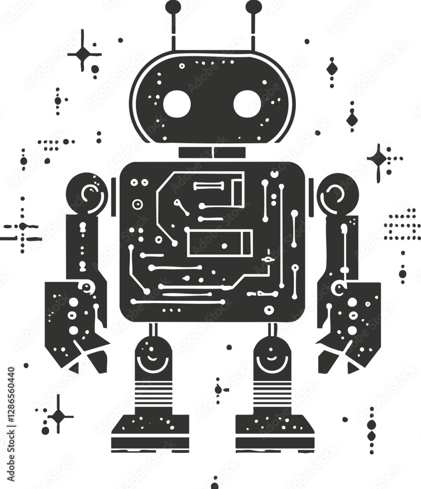 Aufkleber futuristic robot illustration with circuit design and digital elements.