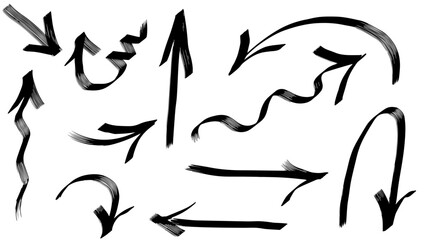 Hand-drawn black arrows in doodle style. Vector graphics EPS 10.