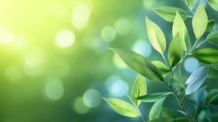 background of vibrant green leaves illuminated by soft sunlight