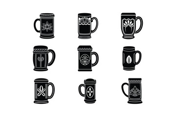 set of decorative mug on white background