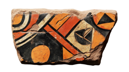Geometric clay fragment adorned with ethnic isolated on white background 
