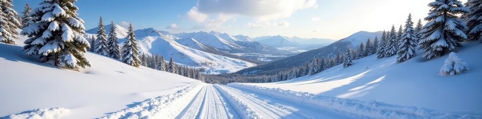 Snowy tubing hill, Stateline Nevada winter landscape, majestic, white