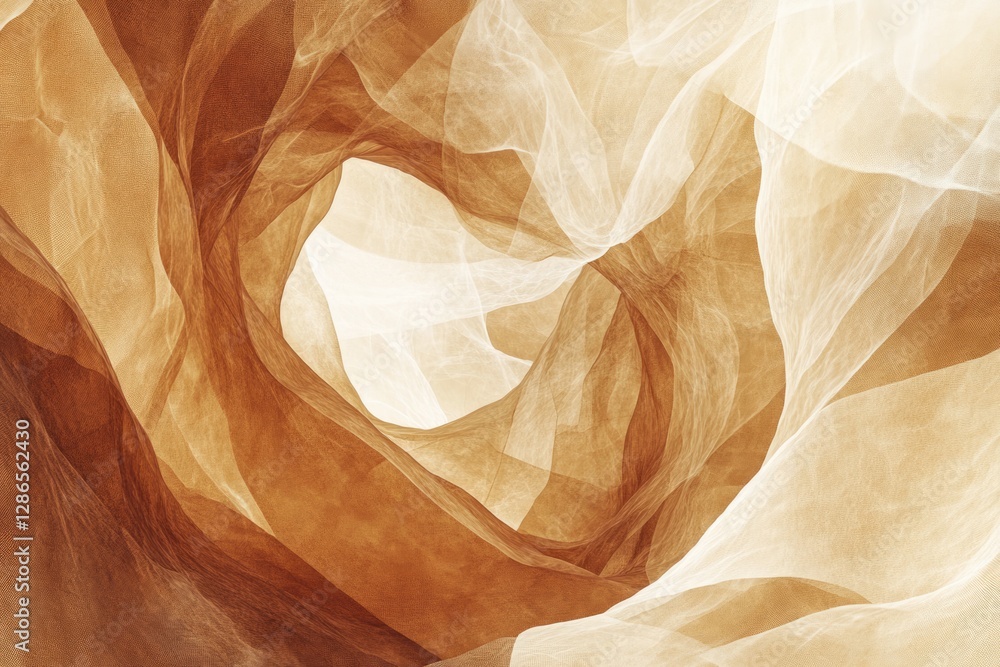 Poster abstract swirling forms in warm beige and brown tones, creating a sense of depth and movement.