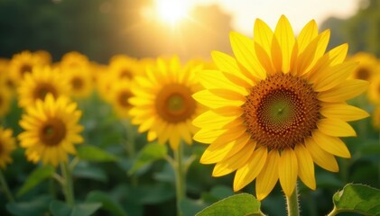 Obraz premium Sunflowers tracking the sun's path, vibrant yellow petals , sun, rural, warm