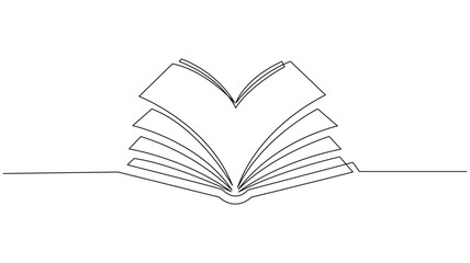continuous One Line drawing of an open book.