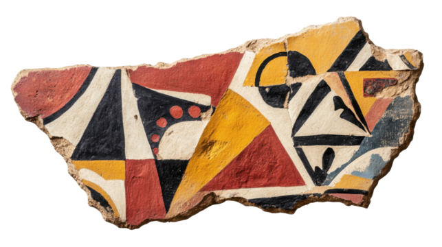 Geometric clay fragment adorned with ethnic isolated on white background 