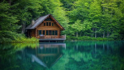 Serene Lakeside Log Cabin nestled in Lush Green Forest