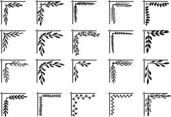 Decoration corners elegance and design elements. Fancy filigree black retro decorative monogram frame design element. Abstract decor collection. Medieval royal Victorian floral simple ornate. 