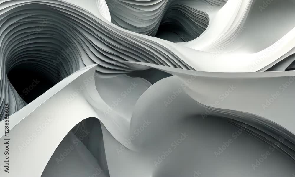 Poster abstract architecture visualization, mesmerizing gray scale landscape formation